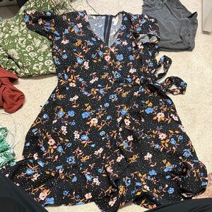 Xhilaration Black Dress with Blue and Pink Floral Pattern